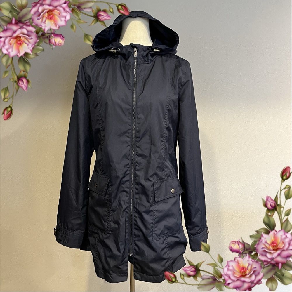 Serra Zip Up Long‎ Navy Rain Coat Jacket Size Med